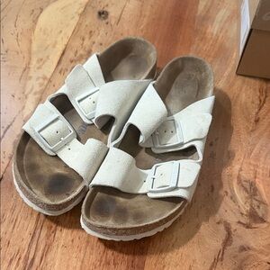 Birkenstock Cream Suede Double-Buckle Slide Sandals